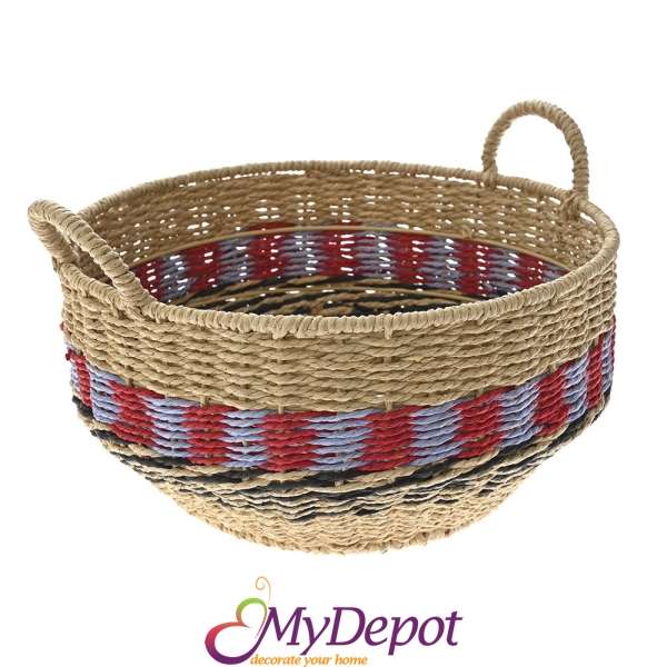 Плетена кошница с  дръжки в Етно стил, Ф 36х17 см