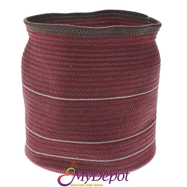 Плетен кош от памучно въже в бордо, Ф 35х36 см