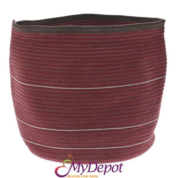 Плетен кош от памучно въже в бордо, Ф 29х32 см