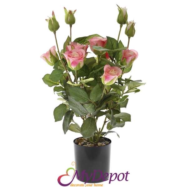 Изкуствена розова роза в саксия, 45 см