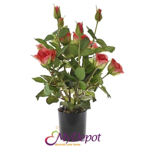 Изкуствена червена роза в саксия, 45 см