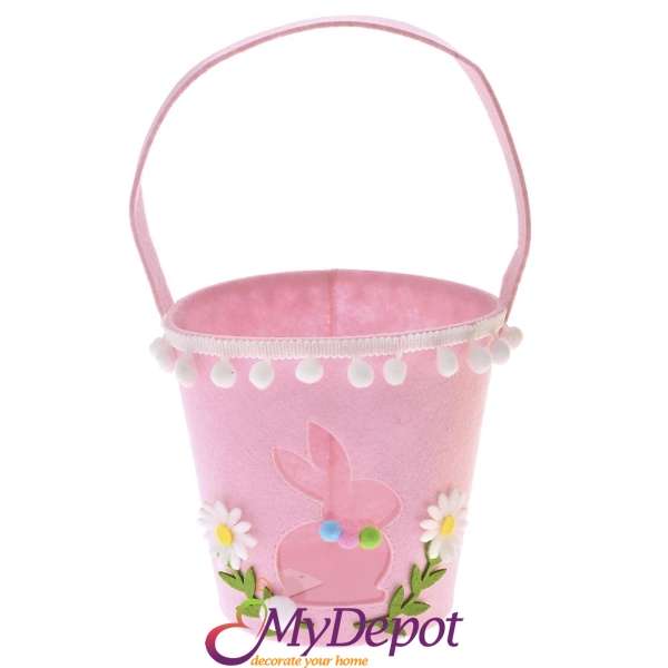 Розова кошничка от филц с помпони, 15х15х15 см
