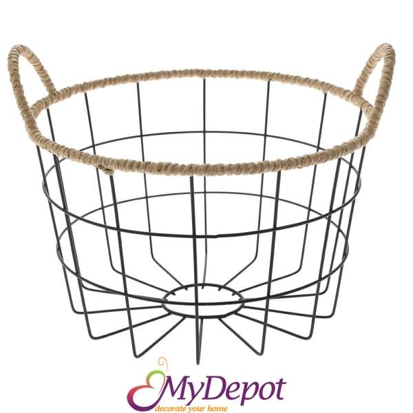 Метална кошница с дървени дръжки, Ф 26х16 см