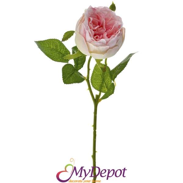 Стрък изкуствена розова роза, 45 см
