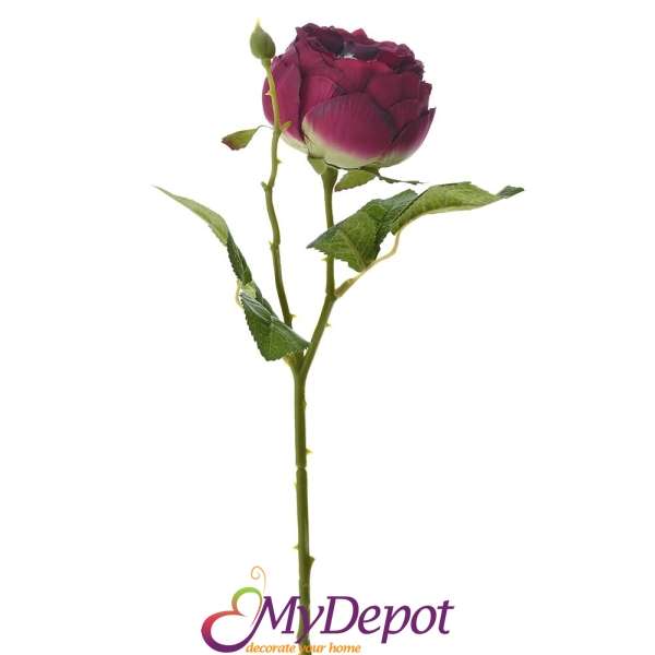 Стрък изкуствена червена Роза, 45 см