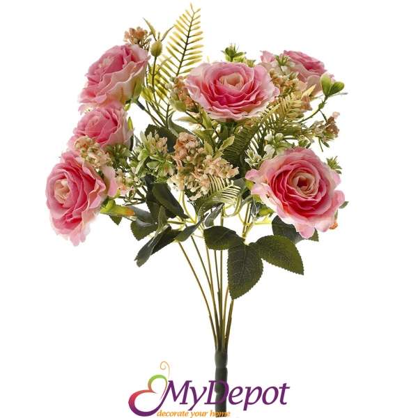 Букет от изкуствени розови рози, 40 см