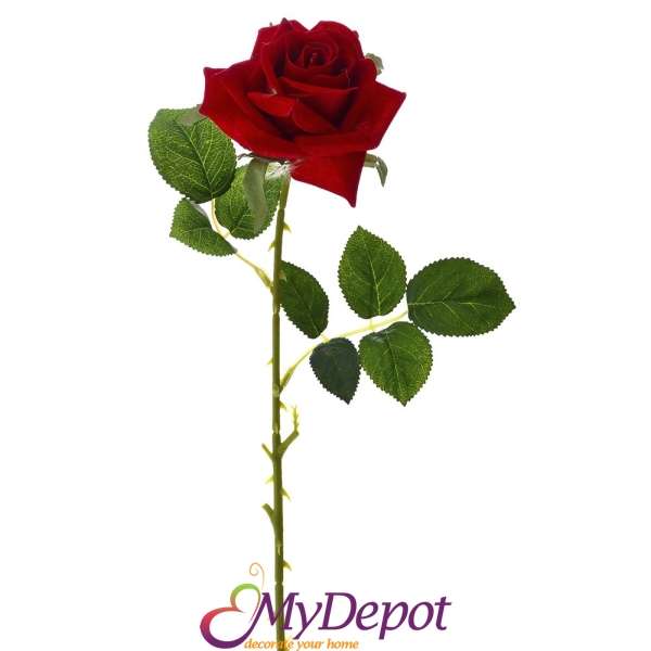Стрък изкуствена червена роза, 45 см