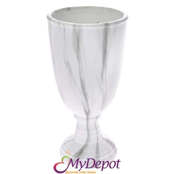 Керамична бяла ваза с мраморен ефект, Ф 9х17 см