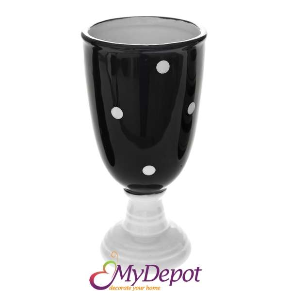 Керамична ваза с черен гланц на точки, Ф 9х17 см