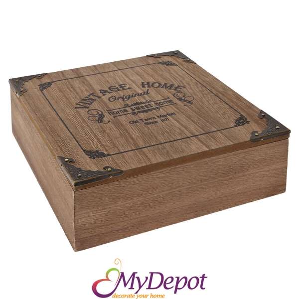 Дървена кутия VINTAGE HOME, 19х19х8 см