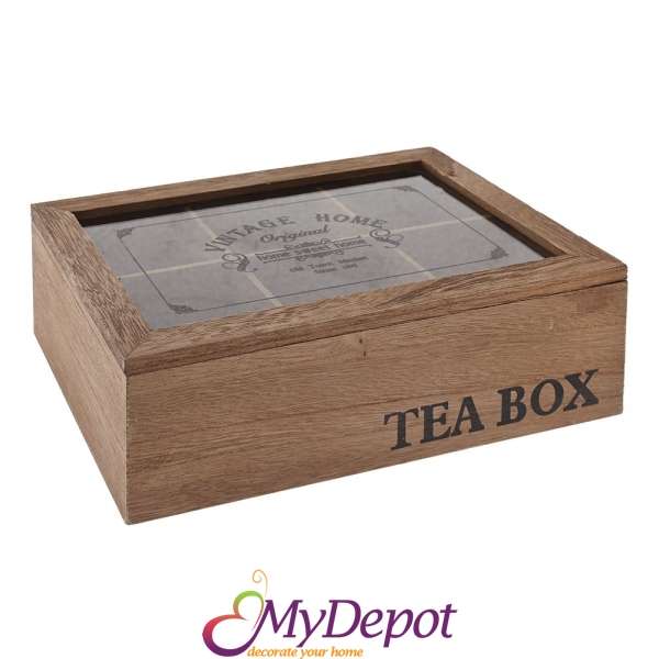 Дървена кутия за чай VINTAGE HOME, 24х16х9 см