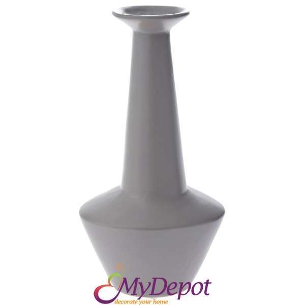 Керамична ваза с високо гърло в матово сиво, 16х30 см