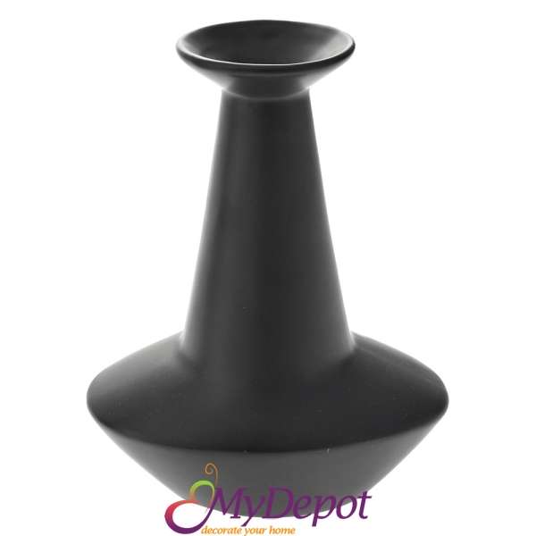 Керамична ваза с високо гърло в матово черно, 17х20 см