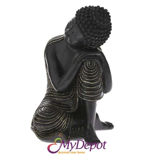 Поли статуетка Буда в черно и златно. Размер: 23х21,5х33 см