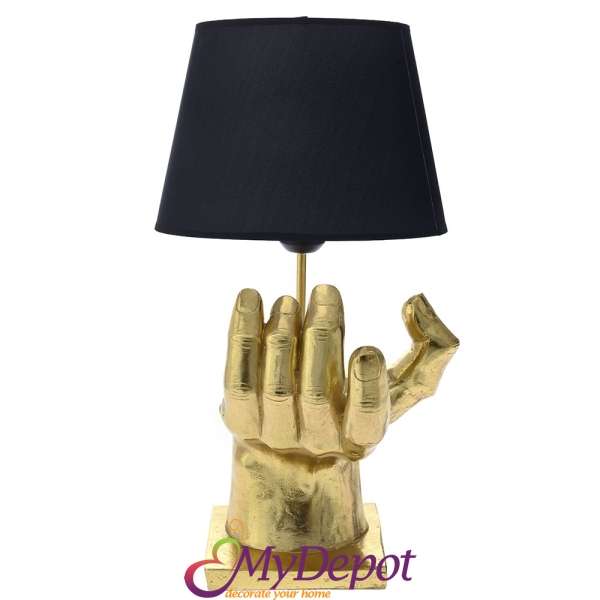 Настолна лампа златна поли ръка с черен кадифе абажур, 30х31х71 см