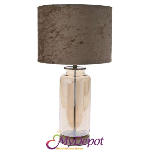 Нощна лампа със стъклена бронзова основа и кадифен абажур, Ф30х55см