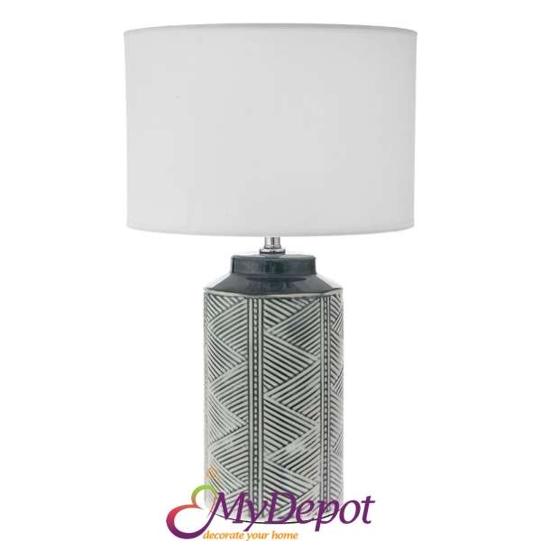 Нощна лампа с керамична основа и текстилен абажур, Ф29х49,5 см