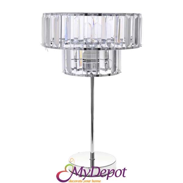 Нощна лампа с метална основа и абажур от прозрачни акрилни орнаменти, Ф 22,5х37 см