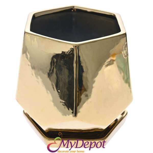 Керамична саксия с розово-злато огледално покритие, 15,5х15,5х15,5 см