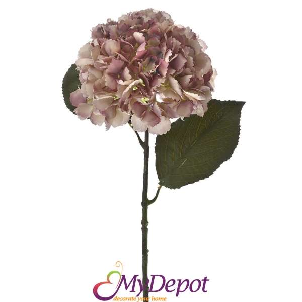 Стрък лилава Хортензия изработена по технология Копринен цвят, 56 см