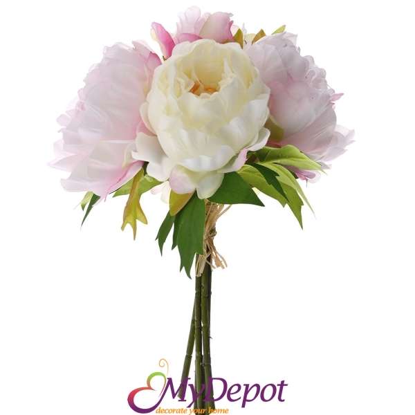 Букет от изкуствени бледо розови рози, 32 см