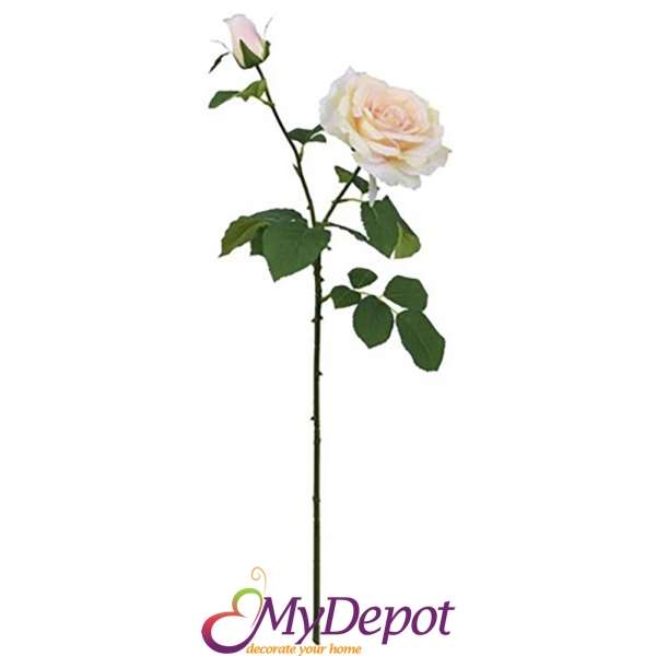 Стрък изкуствена крем роза с пъпка, 67 см