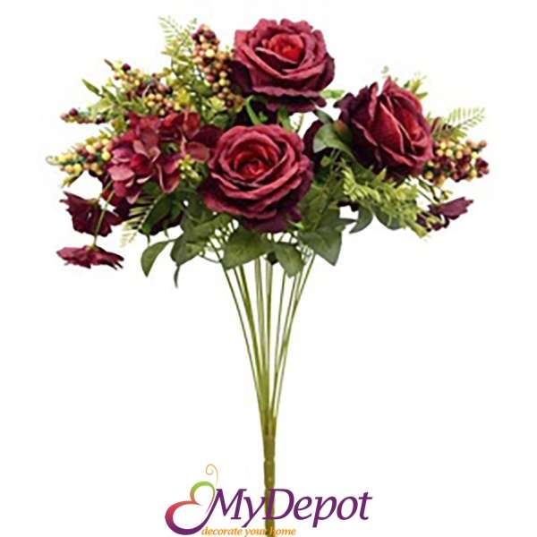 Букет от изкуствени червени рози, 49 см