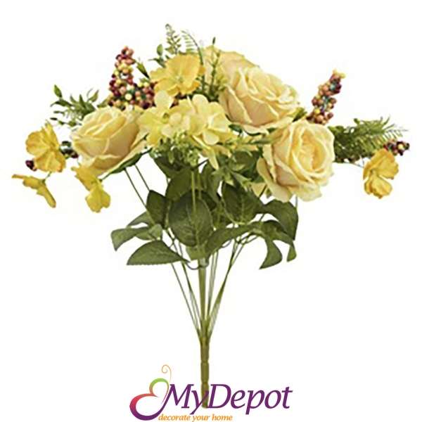 Букет от изкуствени жълти рози, 49 см