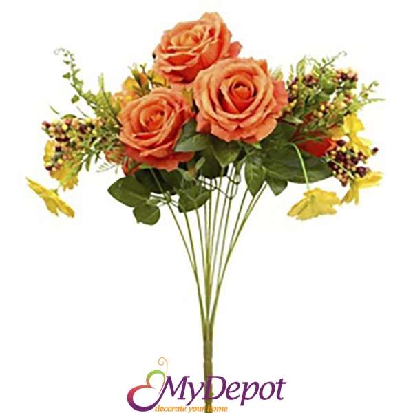 Букет от изкуствени оранжеви рози, 49 см