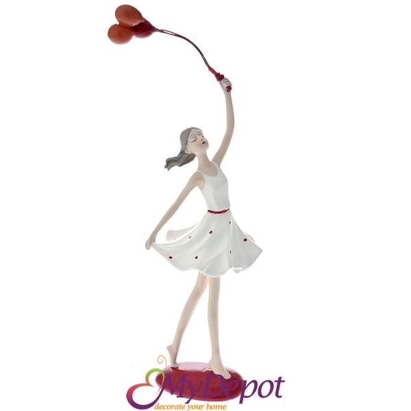 Поли фигура-момиче с червени балони.Размер:10х13х41 см