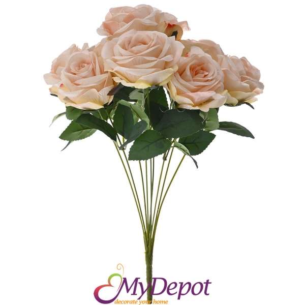 Букет от изкуствени бледо розови рози, 44 см