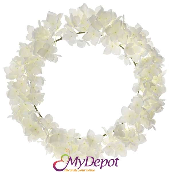 Венец от изкуствени цветчета бяла хортензия, Ф 45 см