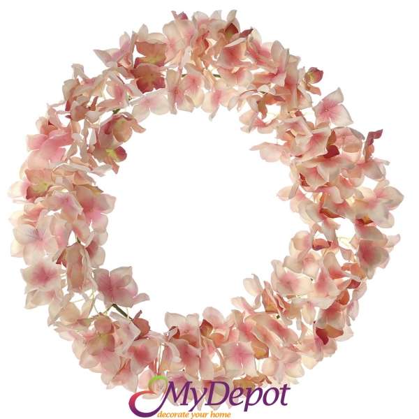 Венец от изкуствени цветчета розова хортензия, Ф 45 см