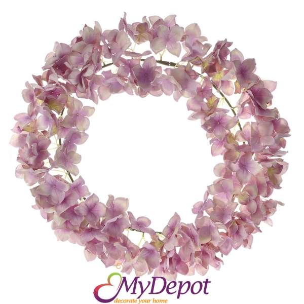Венец от изкуствени цветчета лилава хортензия, Ф 45 см