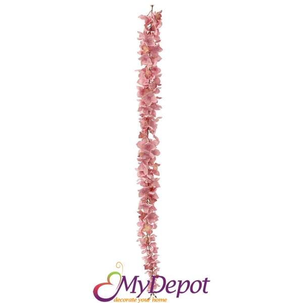 Гирлянд от изкуствени цветчета розова хортензия, 120 см