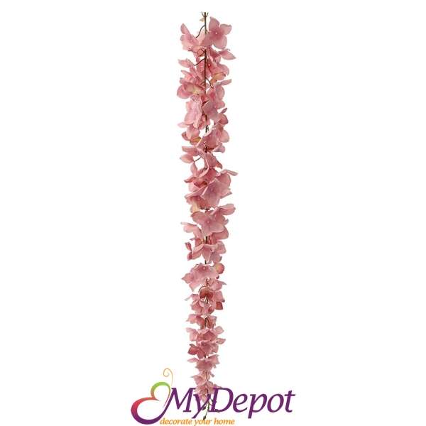 Гирлянд от изкуствени цветчета розова хортензия, 76 см