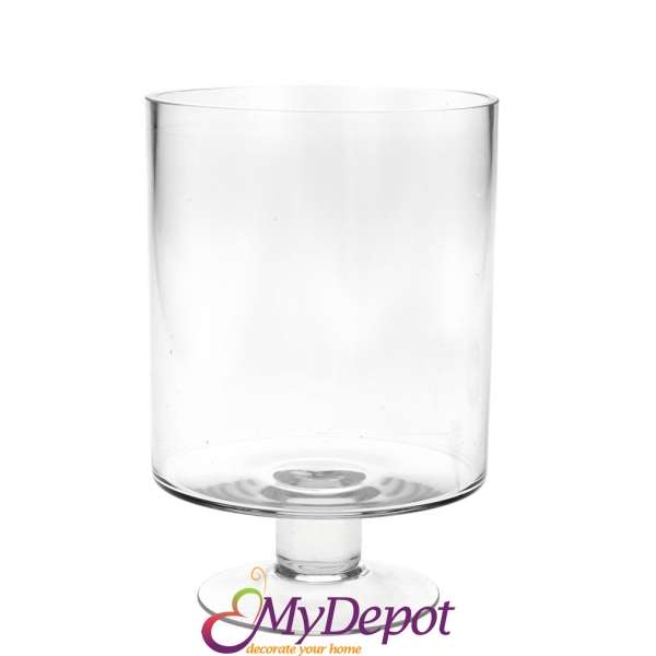 Стъклена ваза от изчистено стъкло на столче, Ф 15х23 см