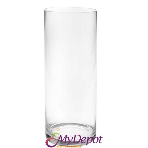 Стъклена ваза цилиндър от изчистено стъкло, 14х39 см