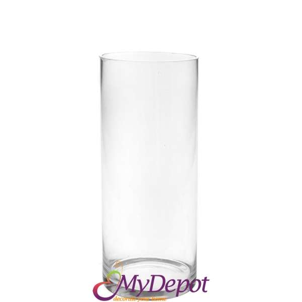 Стъклена ваза цилиндър от изчистено стъкло, 12х30 см