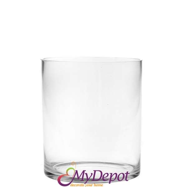 Стъклена ваза цилиндър от изчистено стъкло, 15х20 см