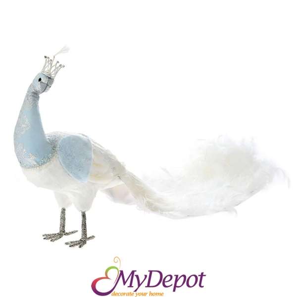 Лебед от светло синя тъкан с повдигнат флорален дизайн, 92х36х47 см