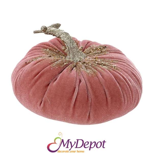 Декоративна тиква от розов велур с блясък, 20х20х14.5 см