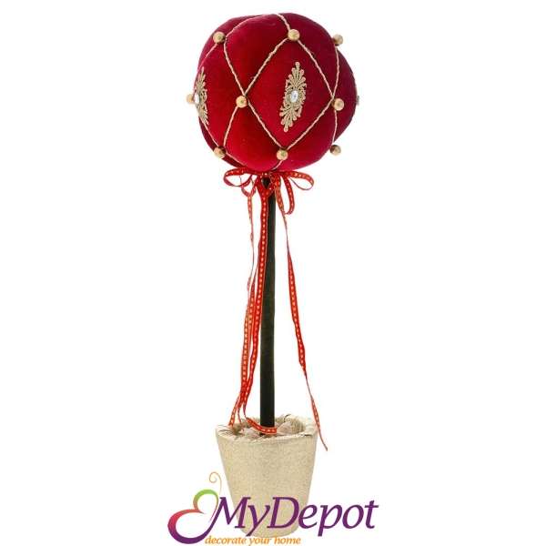 Декорация - топка от червено кадифе в саксия, 22х22х68 см