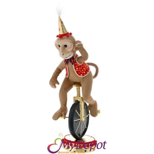 Кафява маймунка цирков артист върху колело, 22х28х57 см