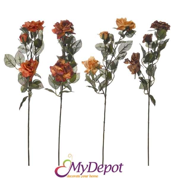 Стрък изкуствен букет Роза от плат в оранжави нюанси, 4 модела