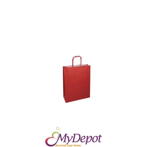 Крафт подаръчна торбичка, червена, 15х21х8 см