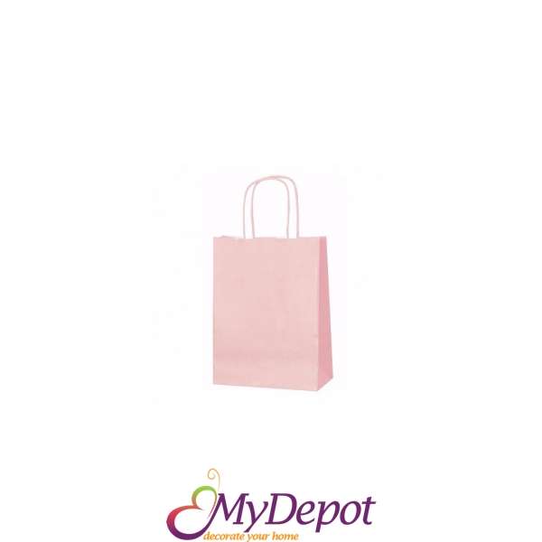 Крафт подаръчна торбичка, розова, 15х21х8 см