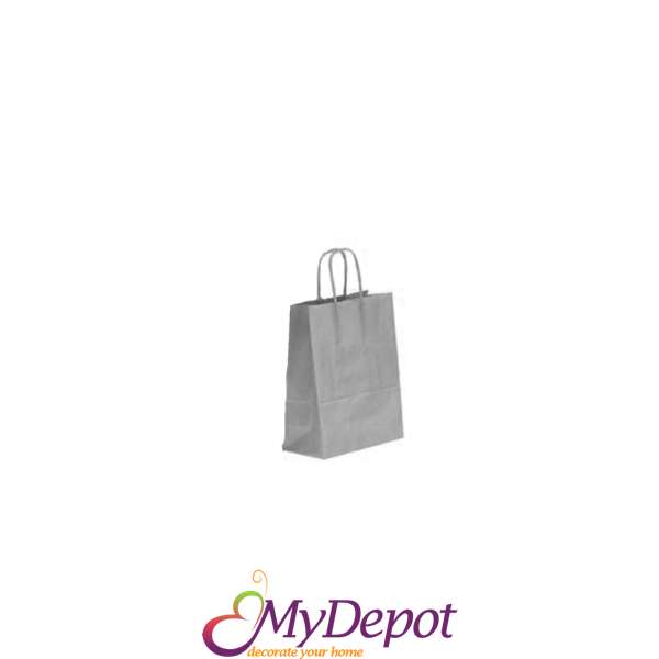 Подаръчна крафт торбичка, сива, 15х21х8 см
