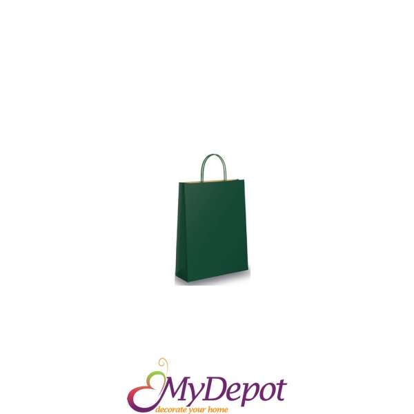 Крафт подаръчна торбичка, тъмно зелена, 15х21х8 см