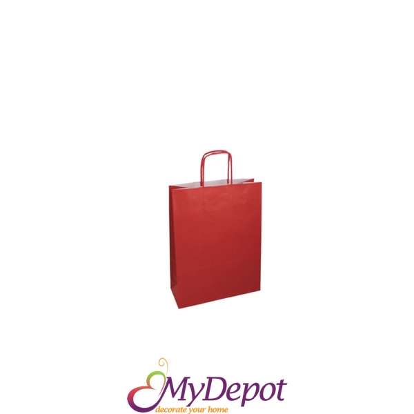 Крафт подаръчна торбичка, червена, 21х27х11 см